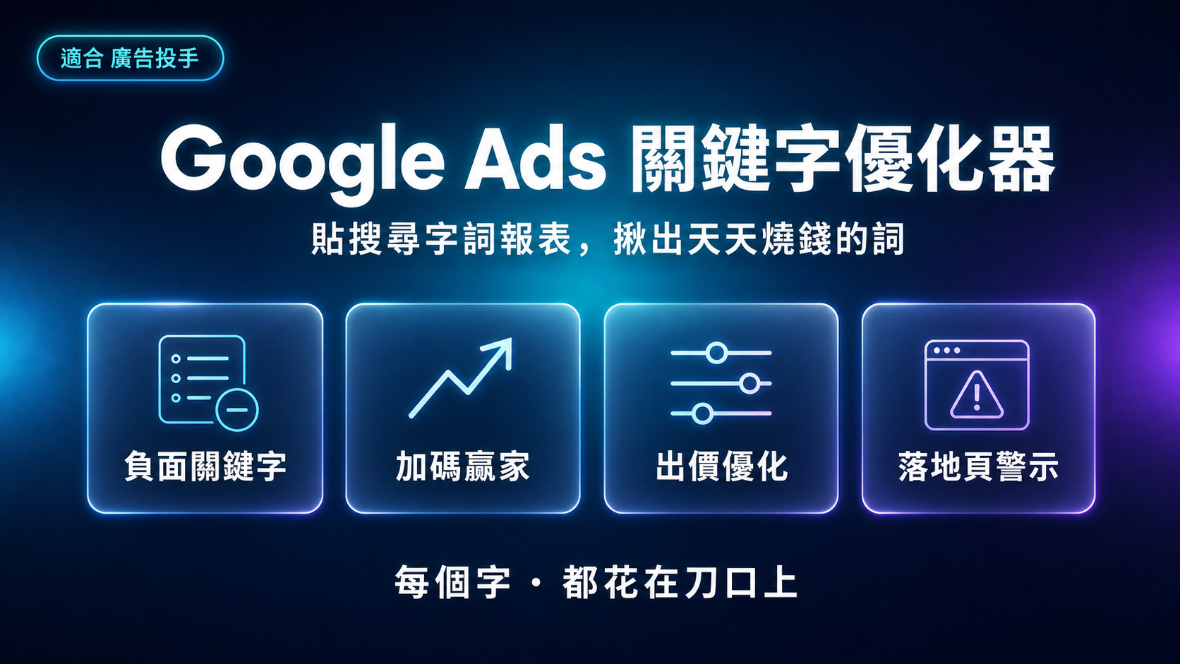 Google Ads 關鍵字優化器|貼搜尋字詞報表,揪出天天燒錢卻零轉換的字