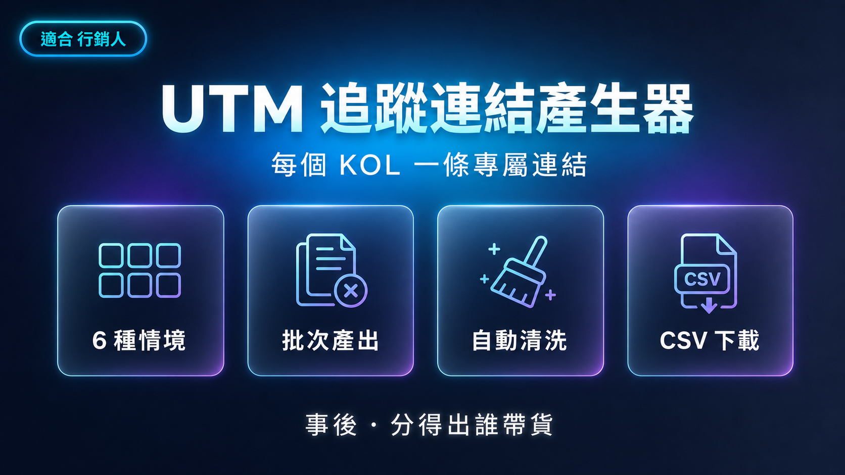 UTM 追蹤連結產生器|每個 KOL 一條專屬連結,事後分得出誰帶單