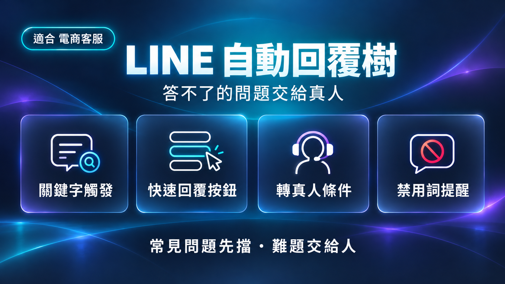 LINE 自動回覆樹建構器封面：常見問題先擋，難題交給真人