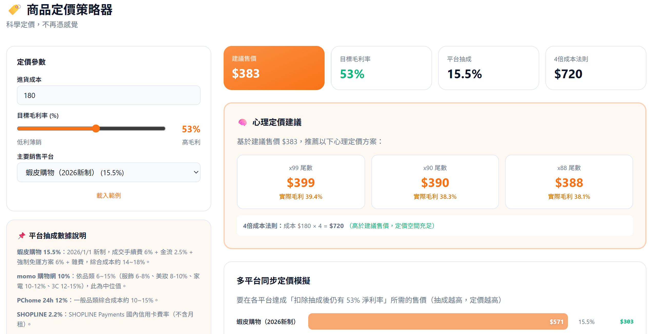 商品定價策略器 V2 — 科學定價不再憑感覺
