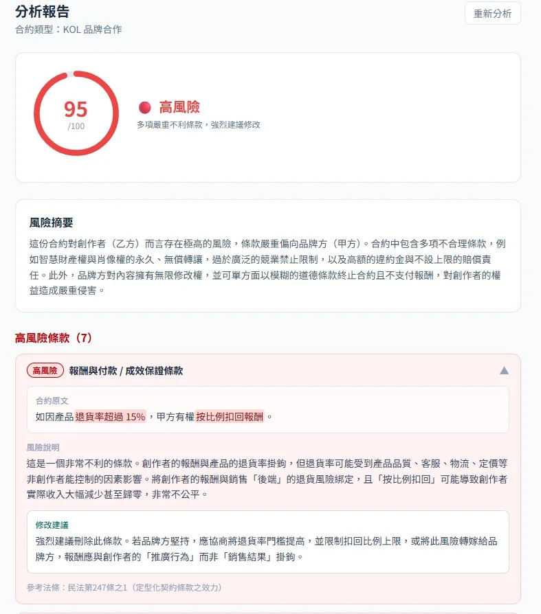 合約風險快篩 — AI 幫你看合約陷阱(測試半價中) 截圖 1
